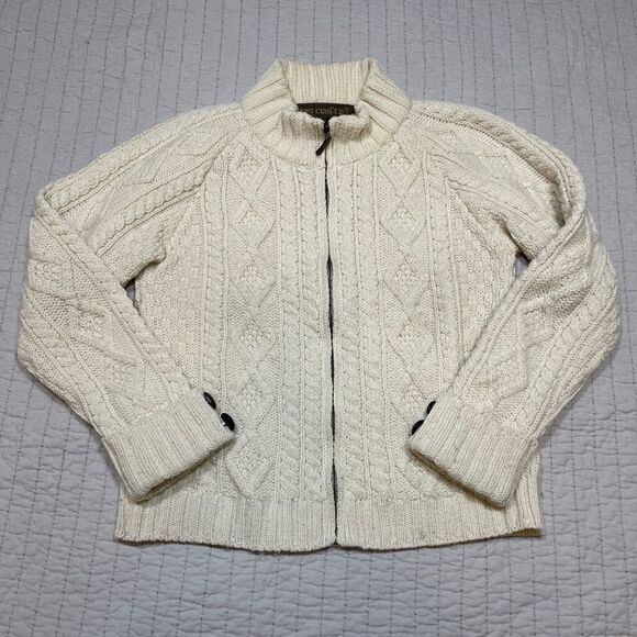 Inis Crafts 100% Merino Wool Full Zip Cardigan Sweater Cream Women’s Size Medium - Picture 1 of 9